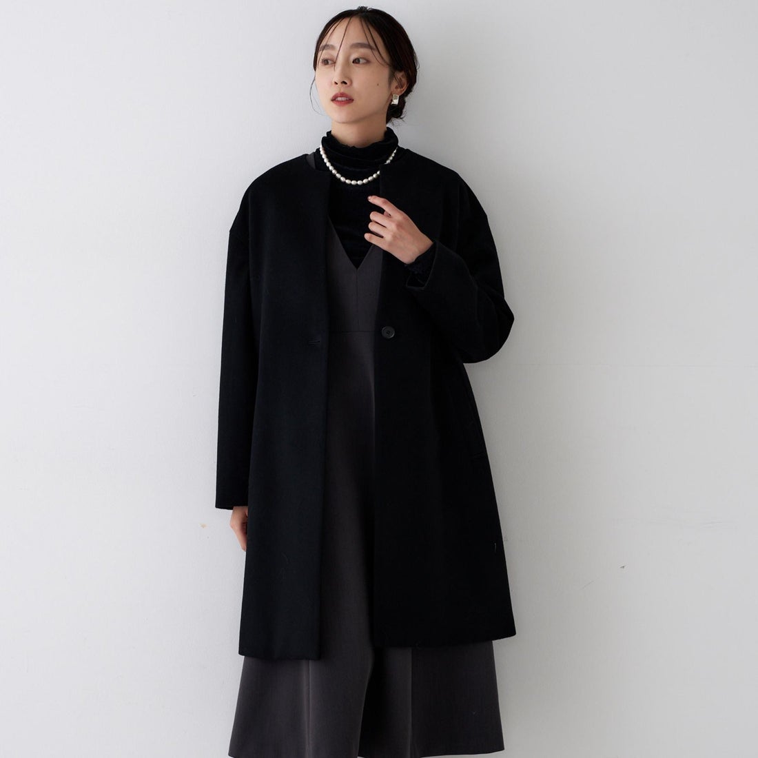 アンタイトル UNTITLED カシミヤ混ノーカラーコート （ブラック(019