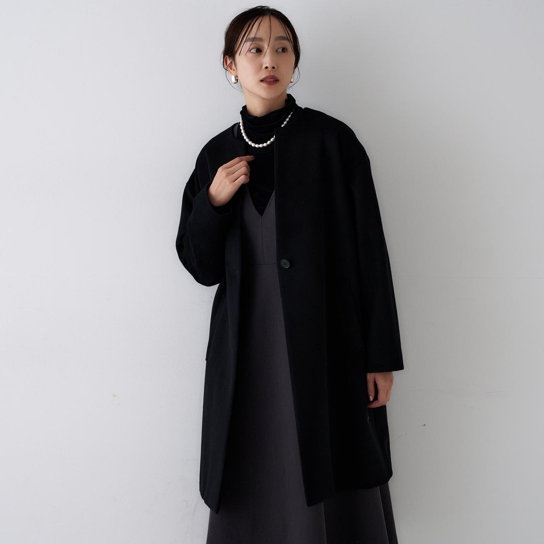 アンタイトル UNTITLED カシミヤ混ノーカラーコート （ブラック(019