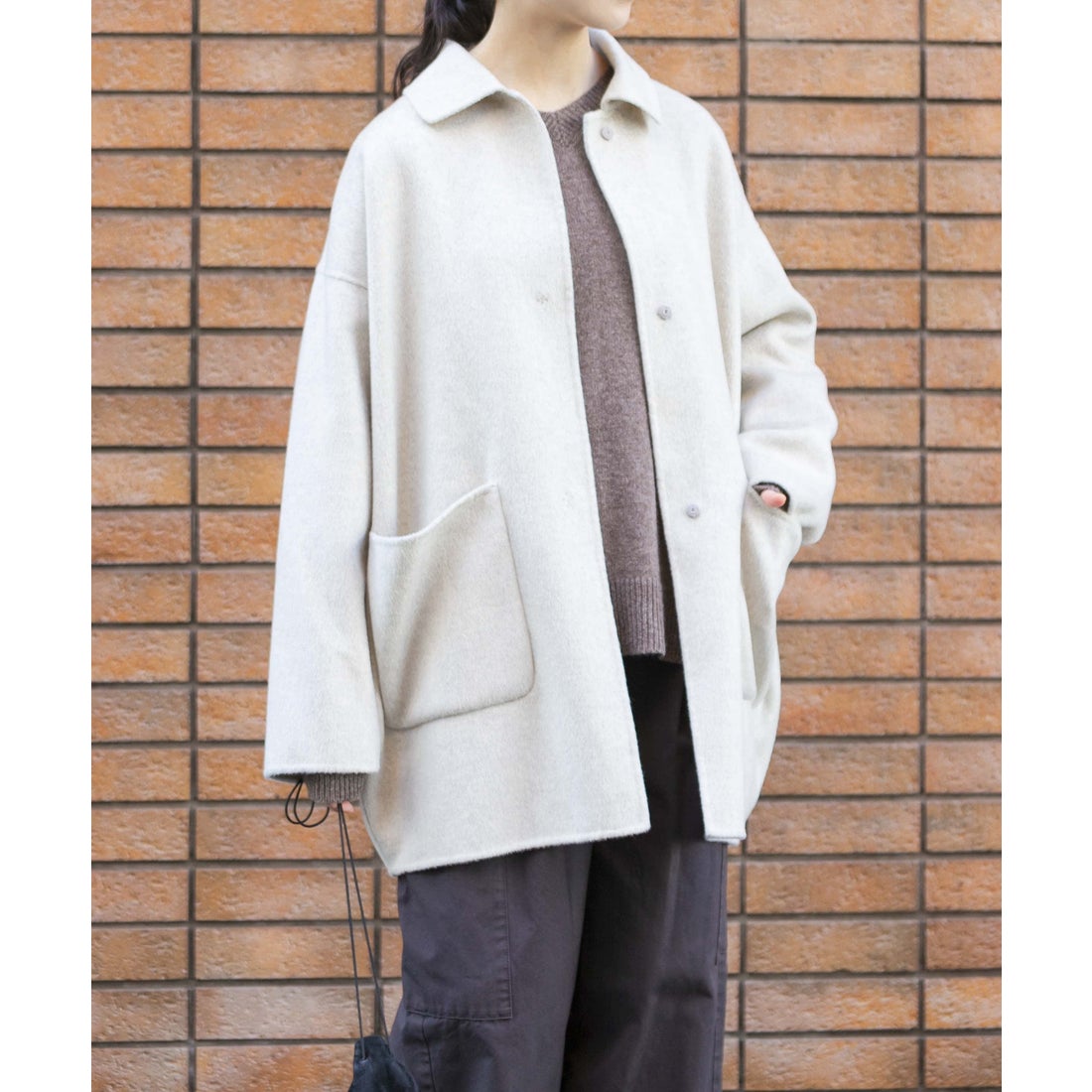 カグレ かぐれ ウールステンカラーショートコート （ブラック