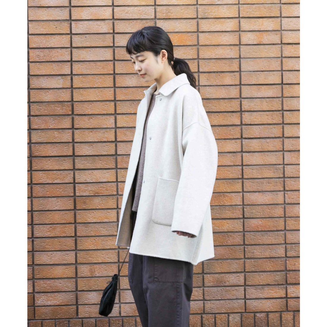 カグレ かぐれ ウールステンカラーショートコート （ブラック