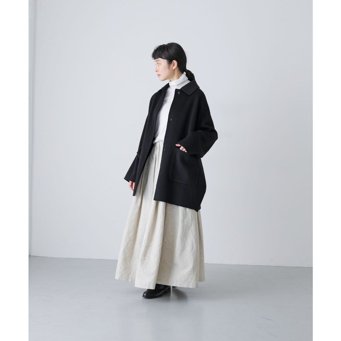 カグレ かぐれ ウールステンカラーショートコート （ブラック