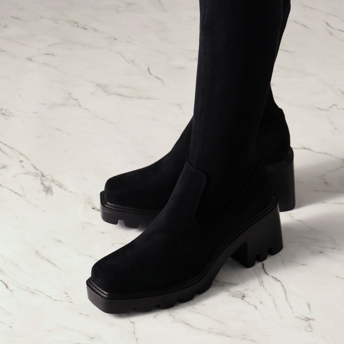 ヴィヴィアン VIVIAN スクエアトゥ厚底ストレッチニーハイブーツ