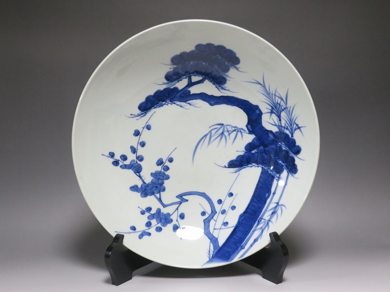 仙遊洞 鍋島焼 染付 松竹梅文 大皿