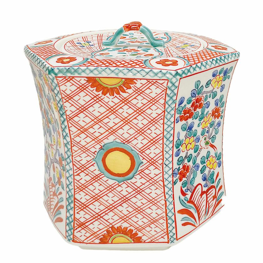 茶道具 水指（水差・みずさし） 赤絵 五彩六角 水指 手塚 祥堂 | 千年