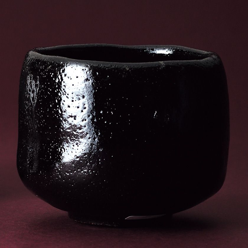 茶道具 楽茶碗（らくちゃわん） 茶碗 黒楽茶碗 倣 「亀毛」 萬福堂楽入