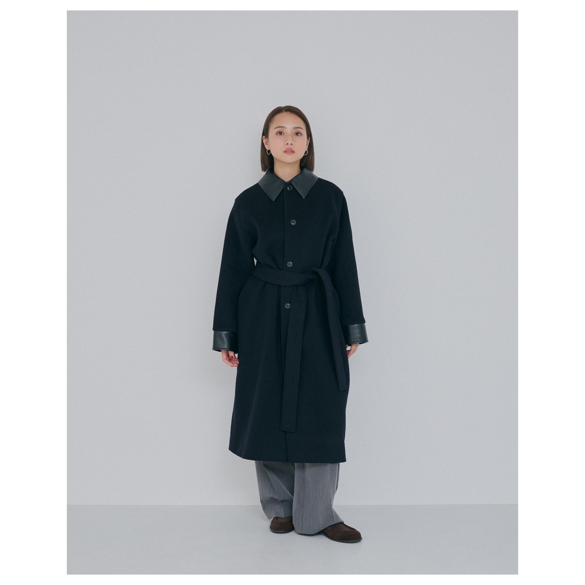 collab レザーcollarウールコート