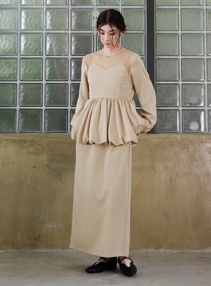オケージョン/結婚式】ペプラムバルーンドッキングワンピース – SELECT