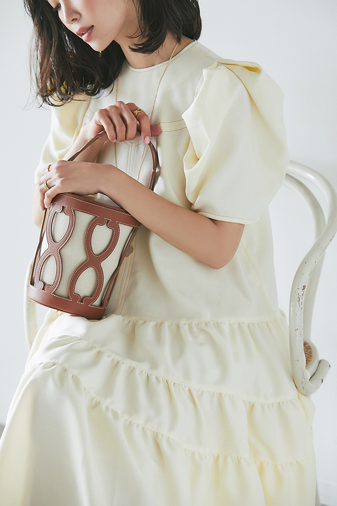 Cutwork Leather Bucket Bag / Marine Print Eco Bag｜seventen