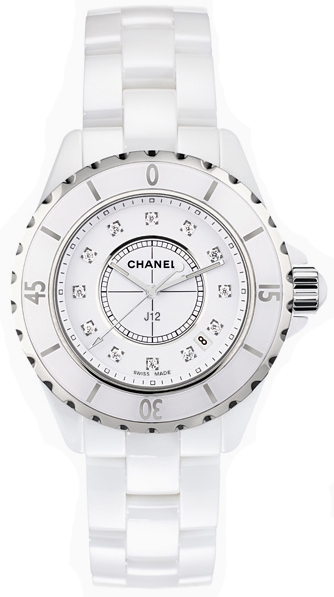 H1628 J12 Chanel Ceramic White Diamond Dial Ladies Quartz Watches.