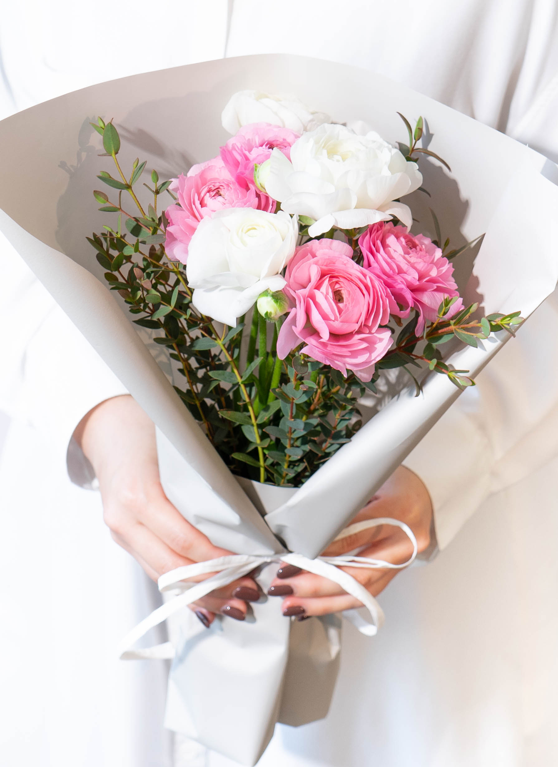 産地直送 ラナンキュラス 花束 ピンク・ホワイト／福島 hinatabaからお