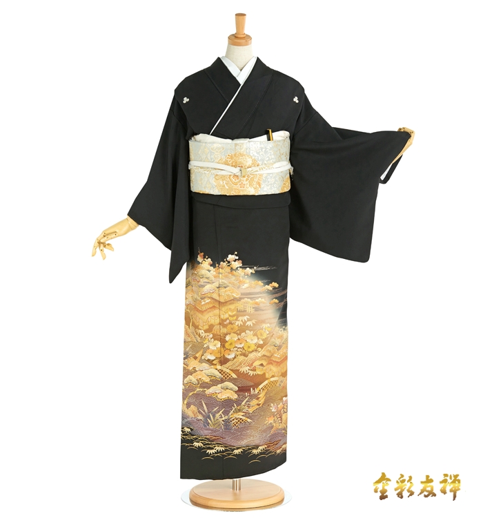 みっちょる様正絹色留袖 金駒金箔 落款 一つ紋 正絹色留袖 金駒金箔