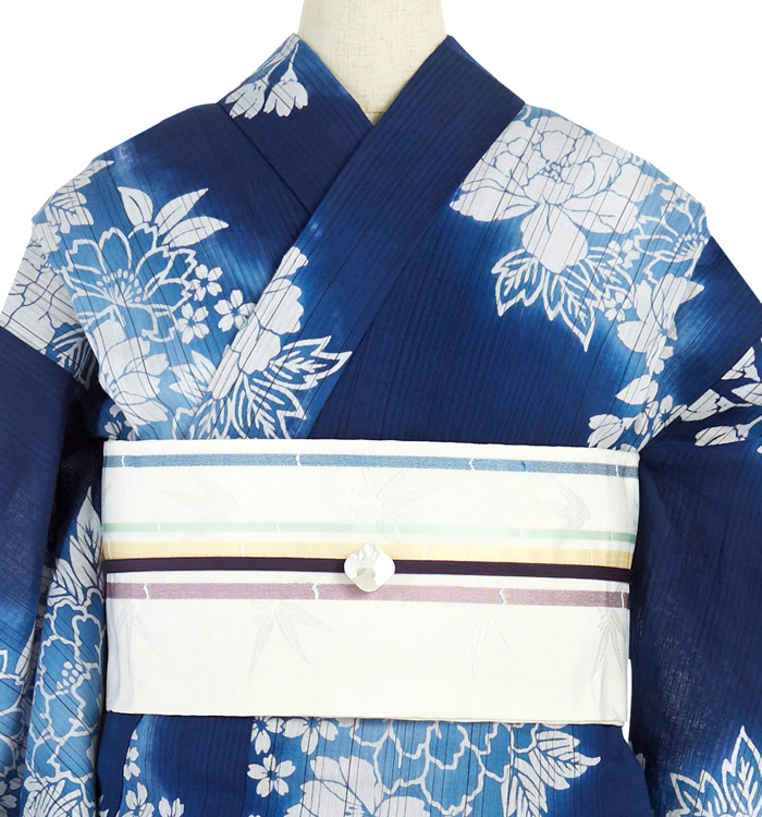 注染本染 浴衣 正絹博多織小袋帯・帯留付き No.LF-0028-ワイド-MO
