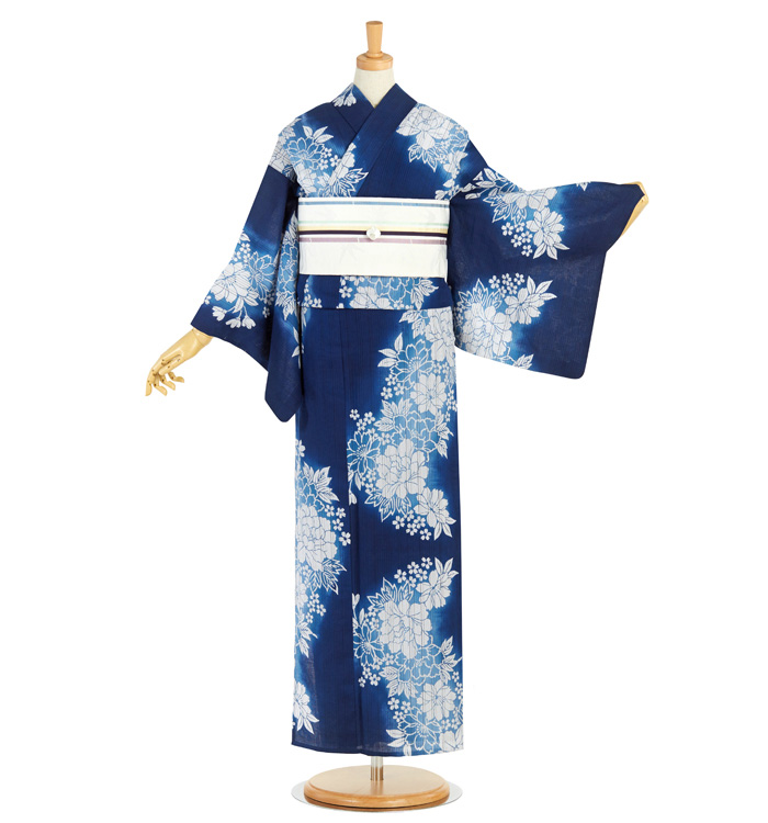 注染本染 浴衣 正絹博多織小袋帯・帯留付き No.LF-0028-ワイド-MO