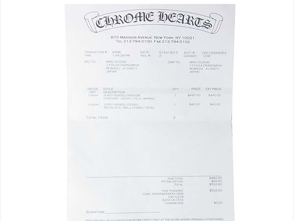 クロムハーツのインボイスについて