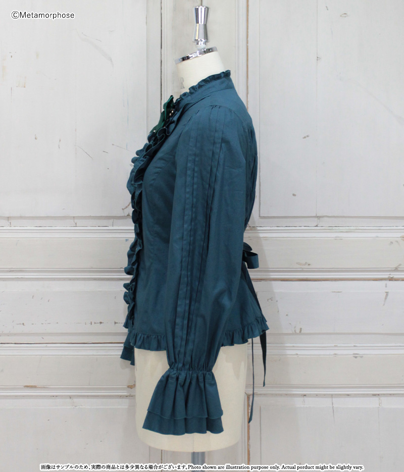 プラスサイズ】スタンドカラーピンタックフリルブラウス - ブラウス