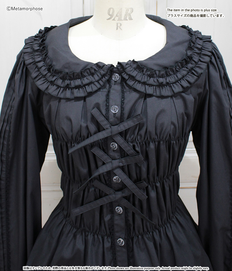 丸襟シャーリング長袖ブラウス | metamorphose temps de fille