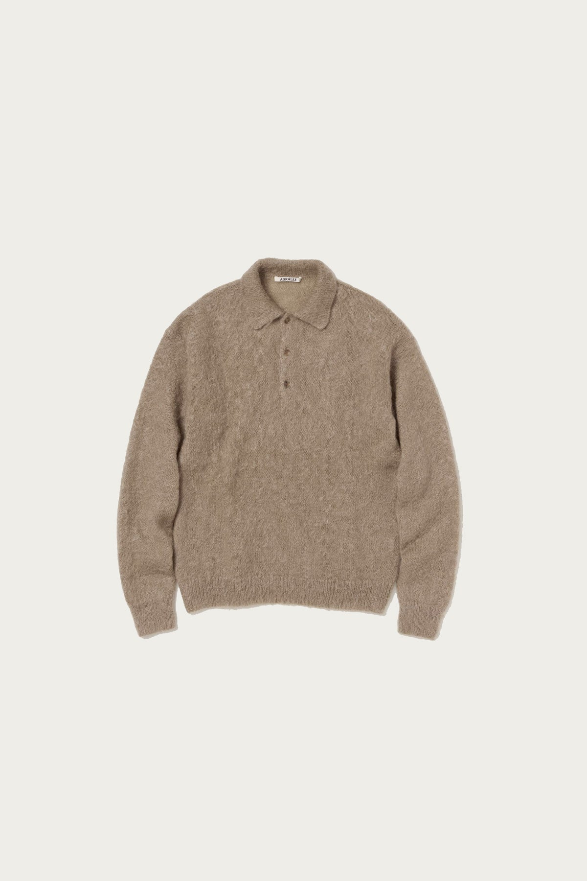 Auralee Brushed Super Kid Mohair Knit Polo | Gray Beige | Canoe Club