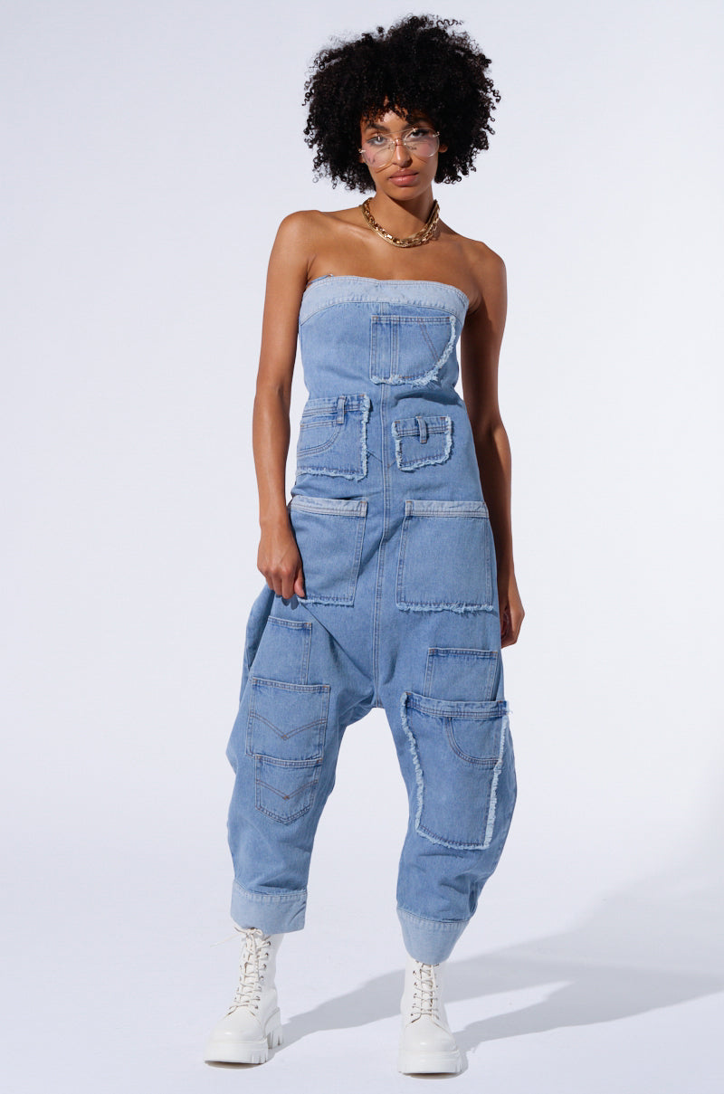 KAI DENIM DROP CROTCH JUMPSUIT – AKIRA