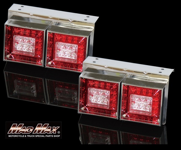 小、中型トラック用 LED 2連 角型 テールランプ レッド/クリア 24V専用