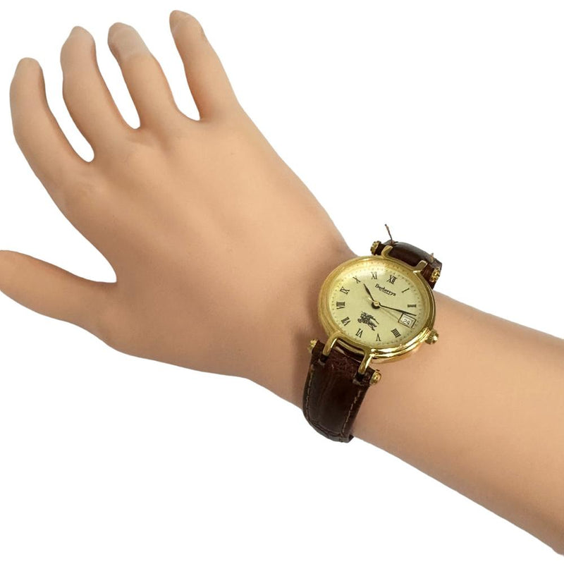 BURBERRY/バーバリー】 腕時計 GP/レザー クオーツ アイボリー文字盤