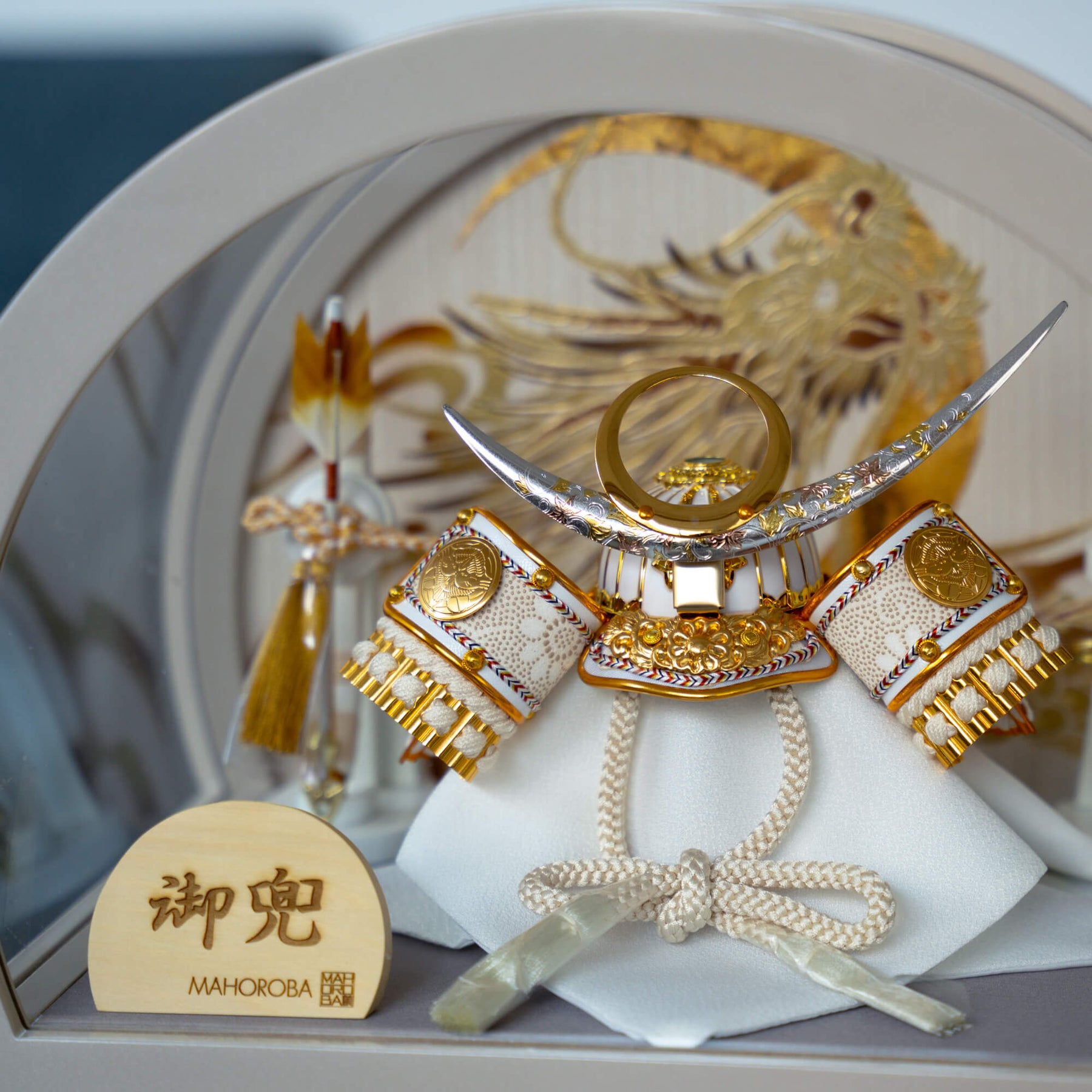 月龍 5号 兜ケース 清秀作 上杉白｜五月人形 兜 ケース飾り コンパクト