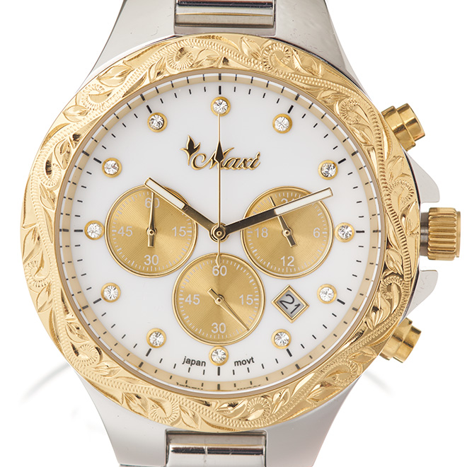 ハワイアンジュエリー/Stainless/マキシウォッチ クロノグラフ/SS&GD