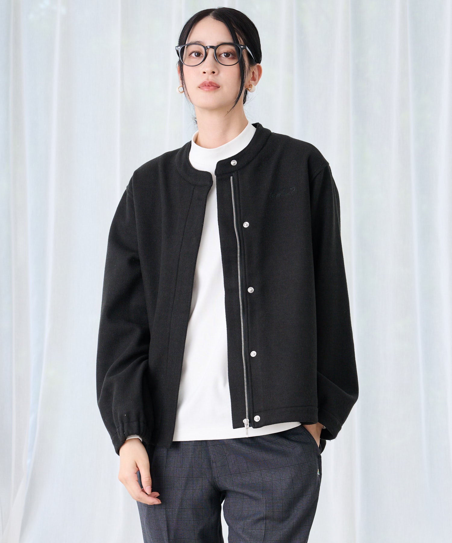 ウールライクメルトン コクーンジャケット（ノーカラージャケット