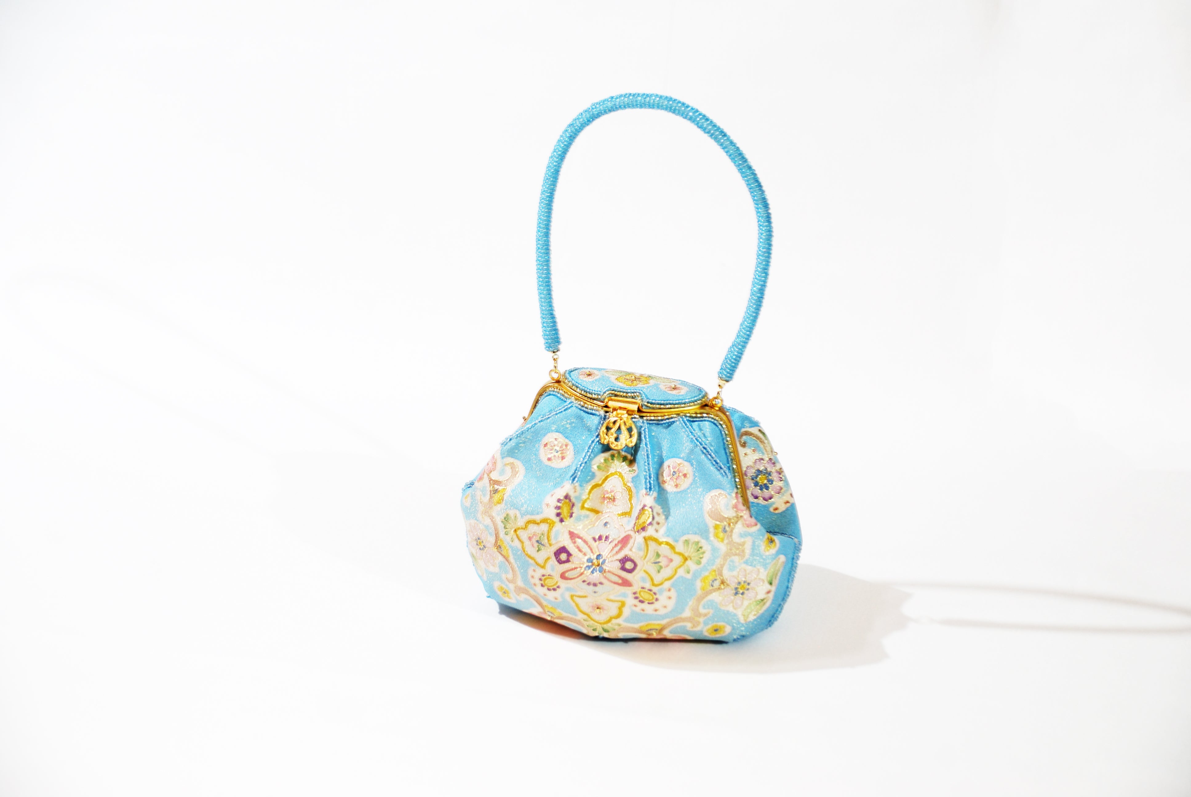 極美品 京都 岡重 OKAJIMA オカジマ ビーズバッグ シルク 和装バッグ