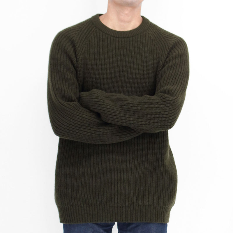 日本製】ピュアカシミヤ ホールガーメント ラグラン 畦編みクルー