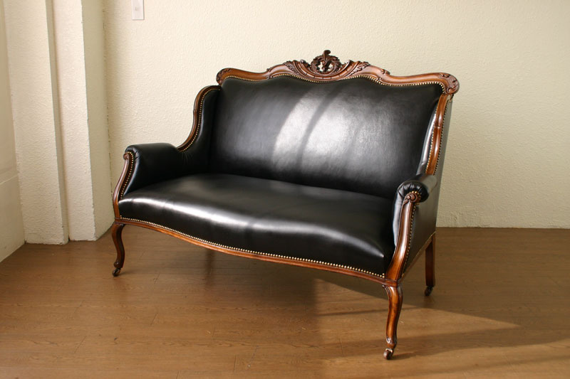 19世紀ブラックレザーソファ｜アンティーク家具・照明の専門店｜デニム