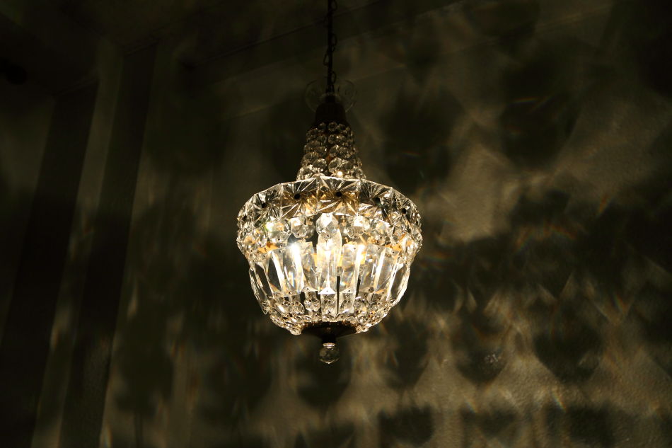 フレンチスタイル アンティークブラス&クリスタル ミニシャンデリア(1