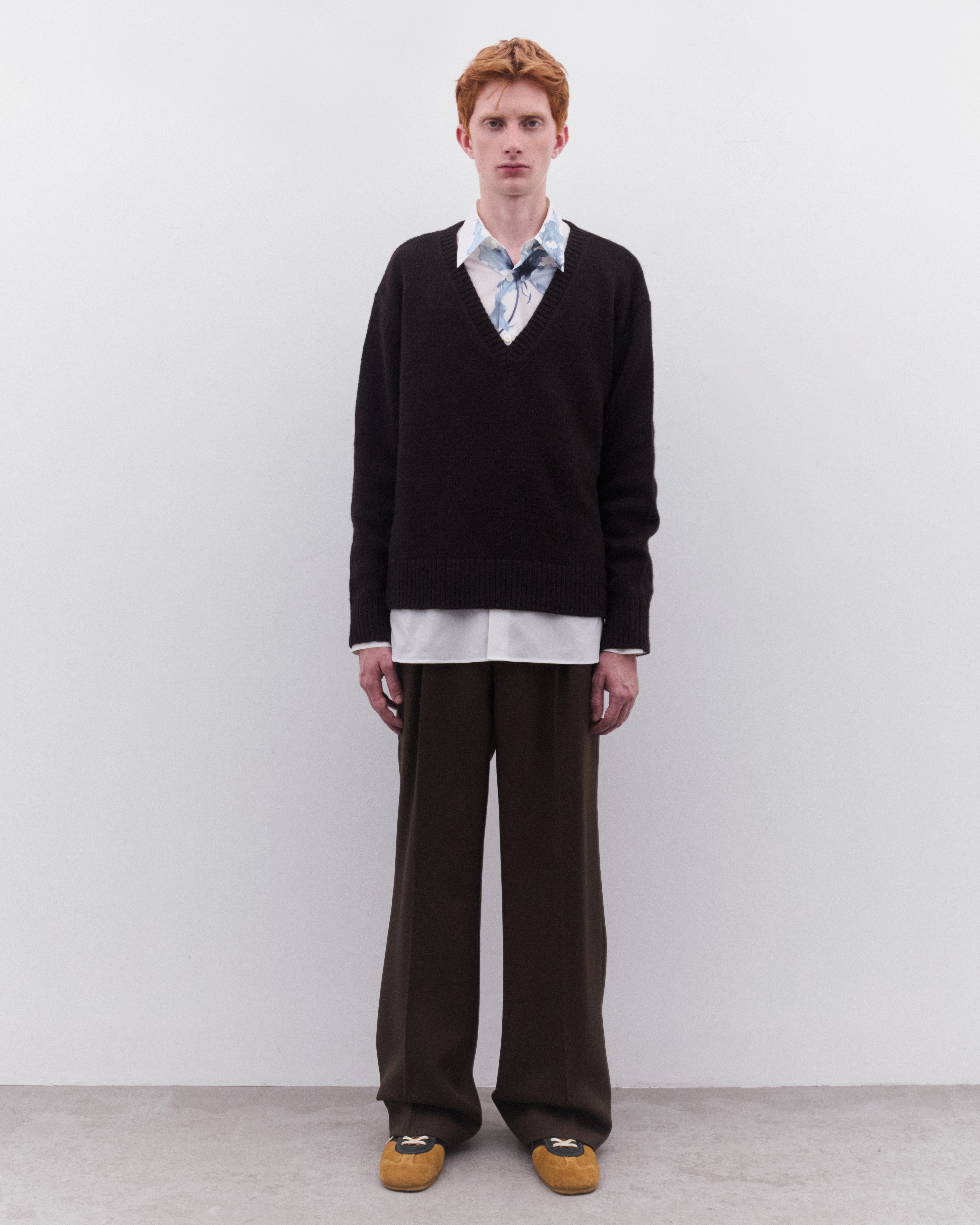 Dries Van Noten: Men's V-Neck Sweater (Dark Brown) | DSML E-SHOP