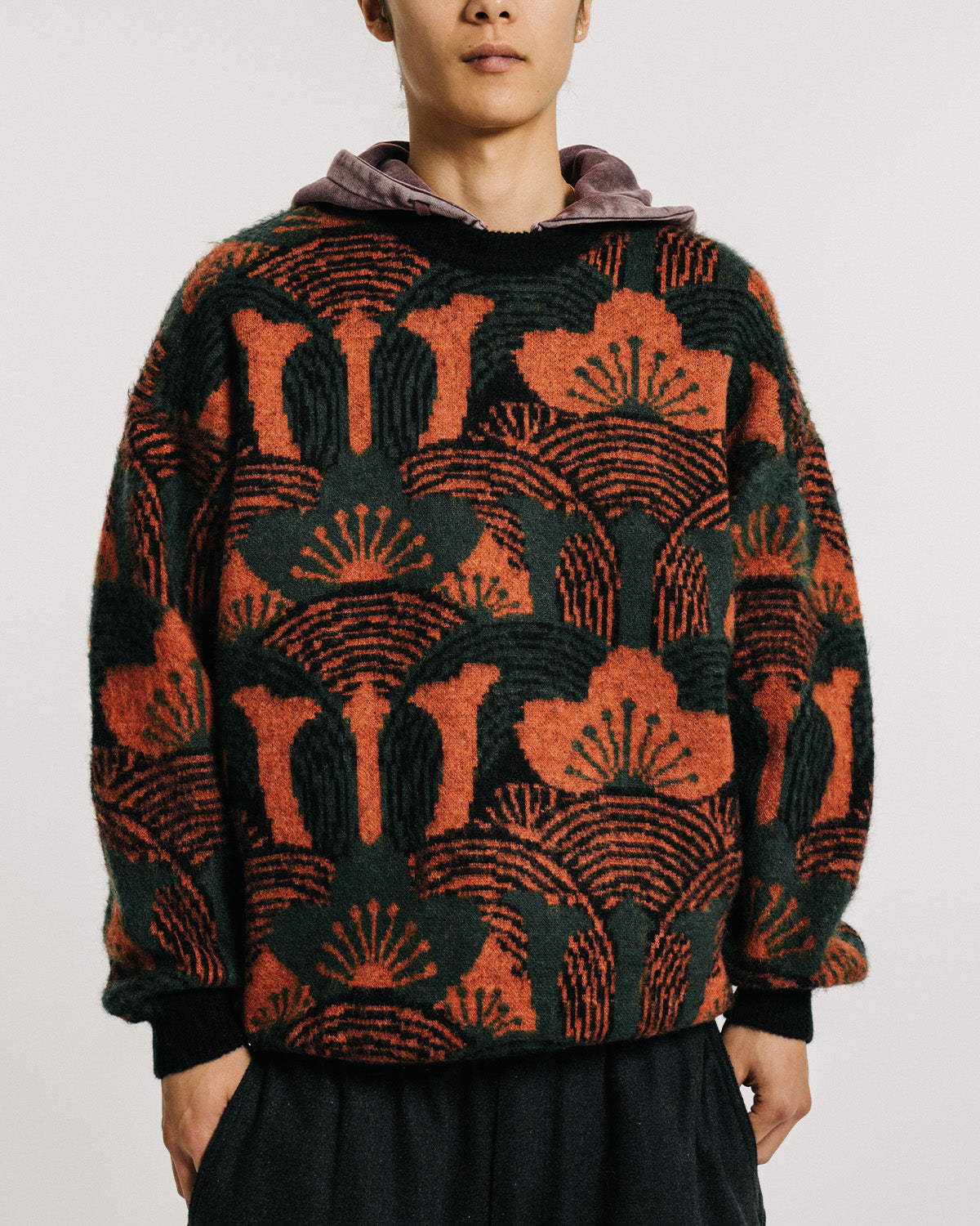 KABUTO MOHAIR CREW KNIT - ORANGE / GREEN – Evisen Skateboards ゑ