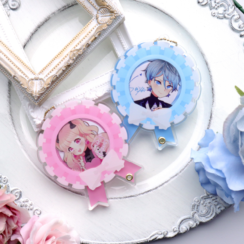 缶バッジアクリルフレーム ウェディングロゼット パープル| FUKUYA