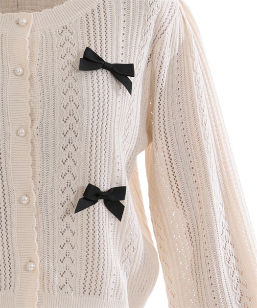 リボン付透かし編みニットカーディガン | axes femme online shop -outlet-