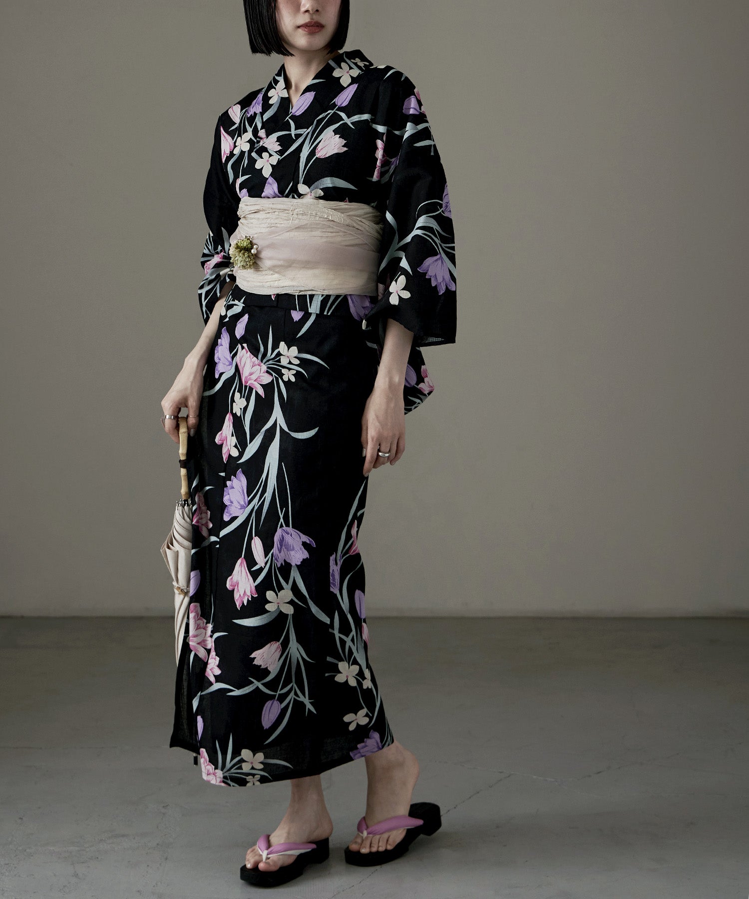 二部式浴衣 セパレート浴衣 3点set 水彩金魚美人 チャコール Y4-36-2