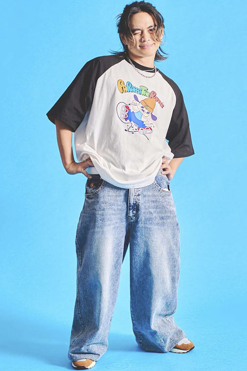 パラッパラッパー ダンシングパラッパロゴラグランTee BLACK / ロック