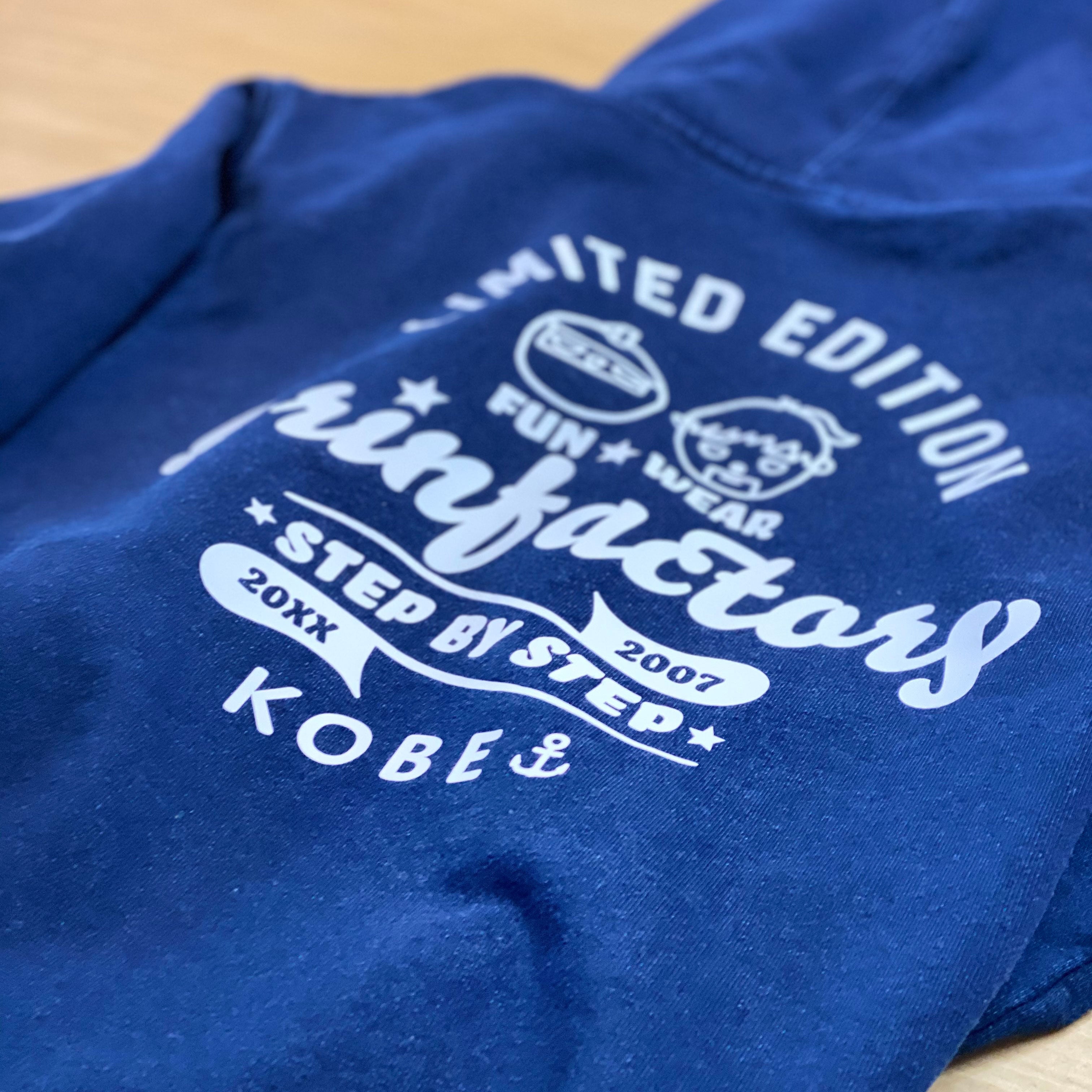 スウェットジップパーカー「have fun」インディゴ染めスウェット