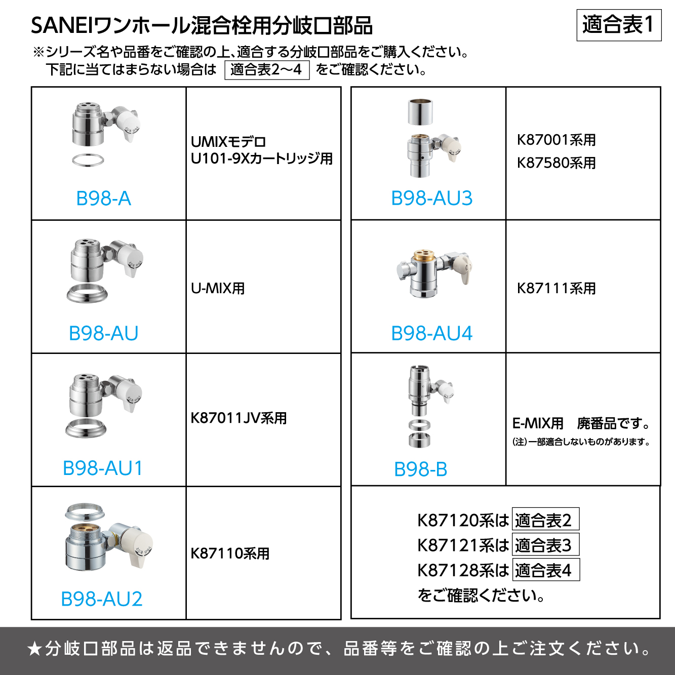 SANEI MALL（サンエイモール） / シングル混合栓用分岐アダプター B98-AU