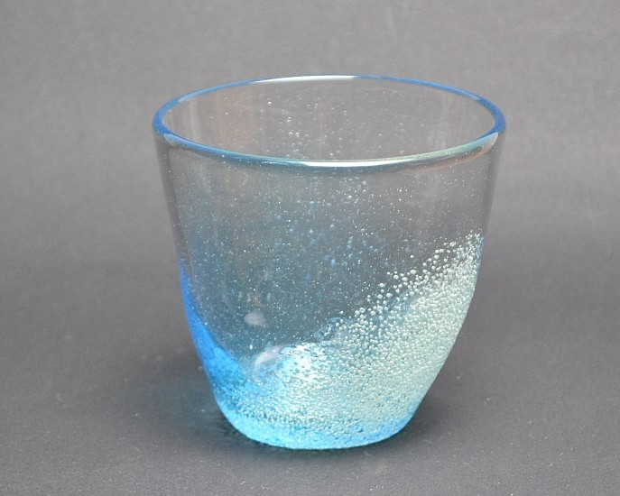 横山秀樹 グラス2個セット 水色 白 吹きガラス 泡 glass by hideki