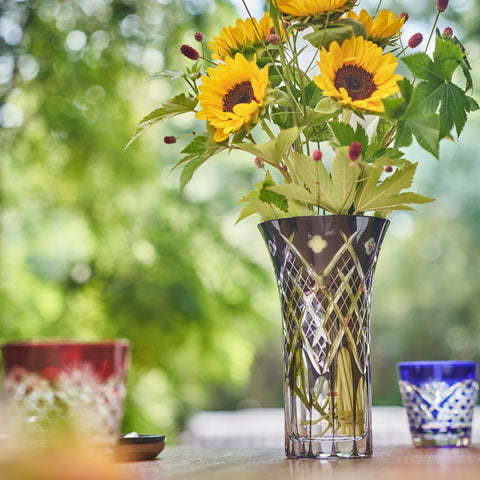 江戸切子 四ツ葉矢来紋 天開花瓶 江戸紫 ｜江戸切子グラスならTABLEAU