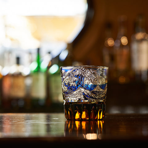 江戸切子 伝統工芸士 木村泰典 作 富嶽三十六景「神奈川沖波裏」に菊籠