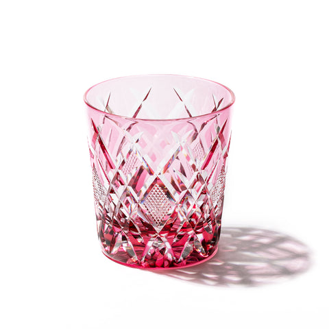 江戸切子 伝統工芸士 木村泰典 作 矢来魚子紋 オールドグラス 金赤