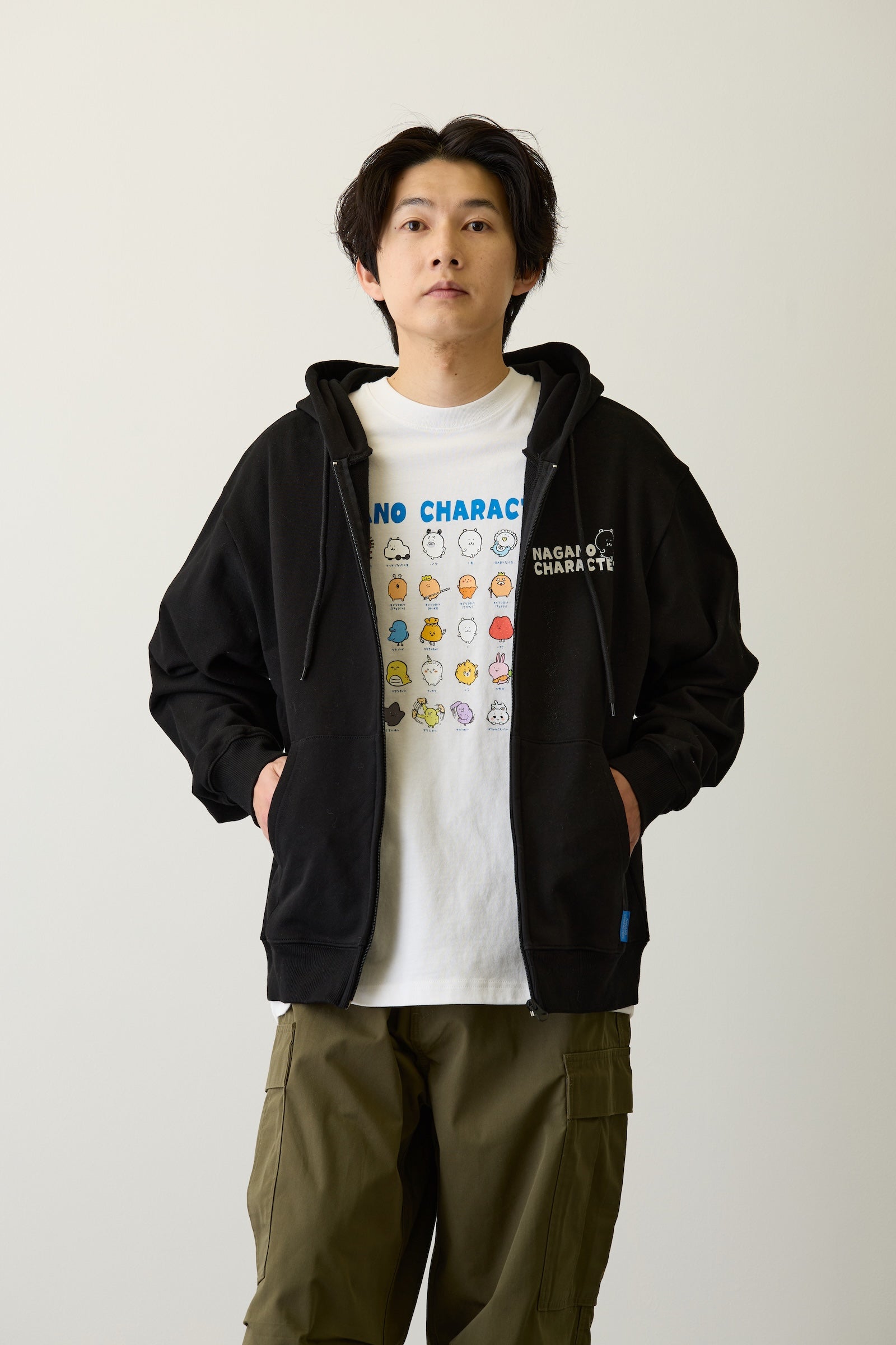 ナガノキャラクターズ ZIPパーカー 集合 ブラック