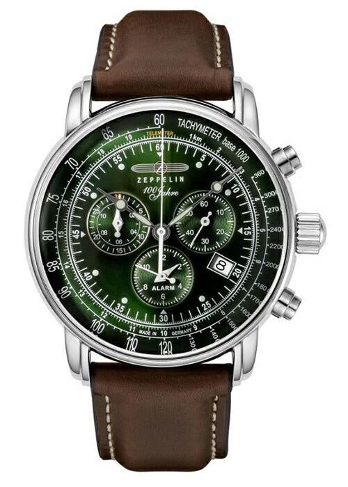 ツェッペリン LZ1 100周年記念 8680-4 メンズ クオーツ グリーン 革