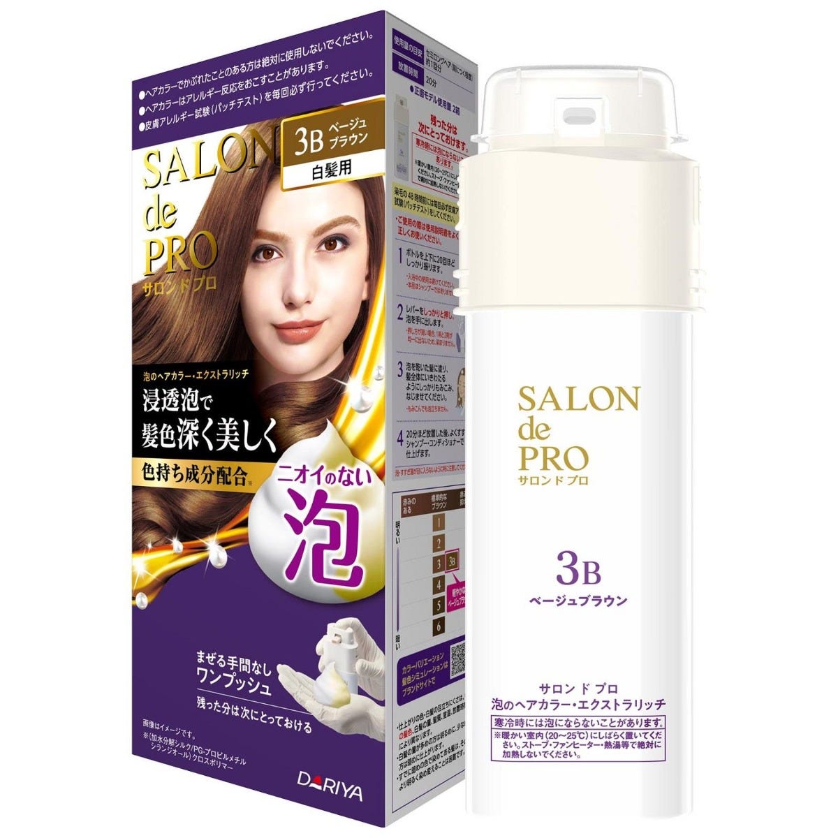 ダリヤ サロンドプロ 泡のヘアカラー・エクストラリッチ 白髪用 3B