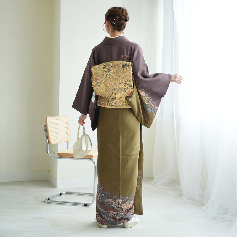 レンタル】訪問着 20点セット 紫 辻が花 金彩 フリーサイズ（身長156