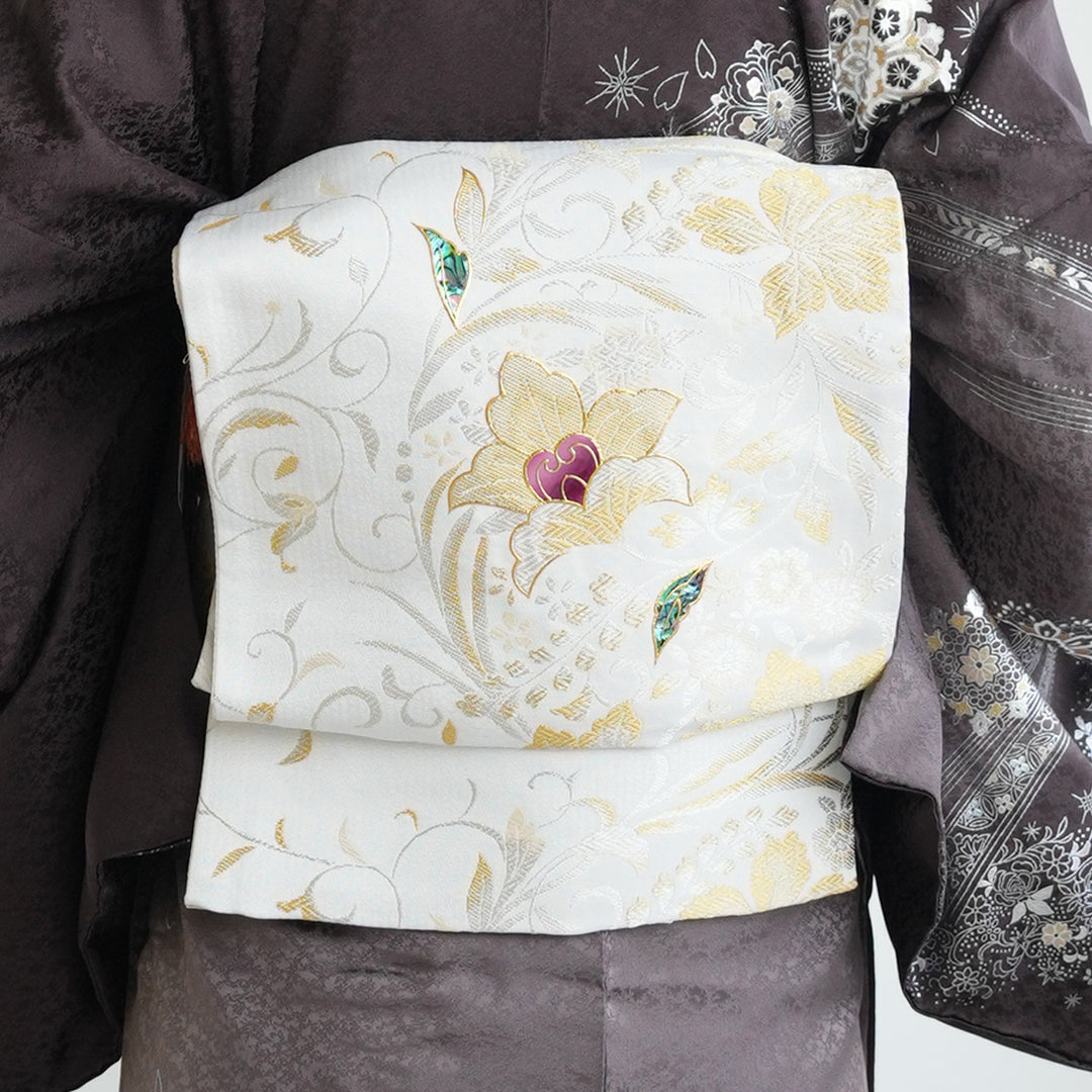 レンタル】 訪問着 20点セット 黒茶系 西陣織帯 金彩 辻が花 入学式