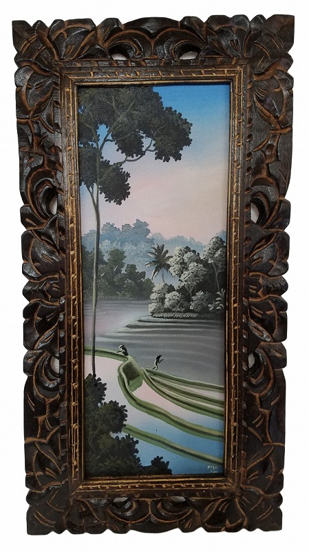 特大バリの風景画 ライステラス 油彩画 キャンバスサイン入り 148×88cm