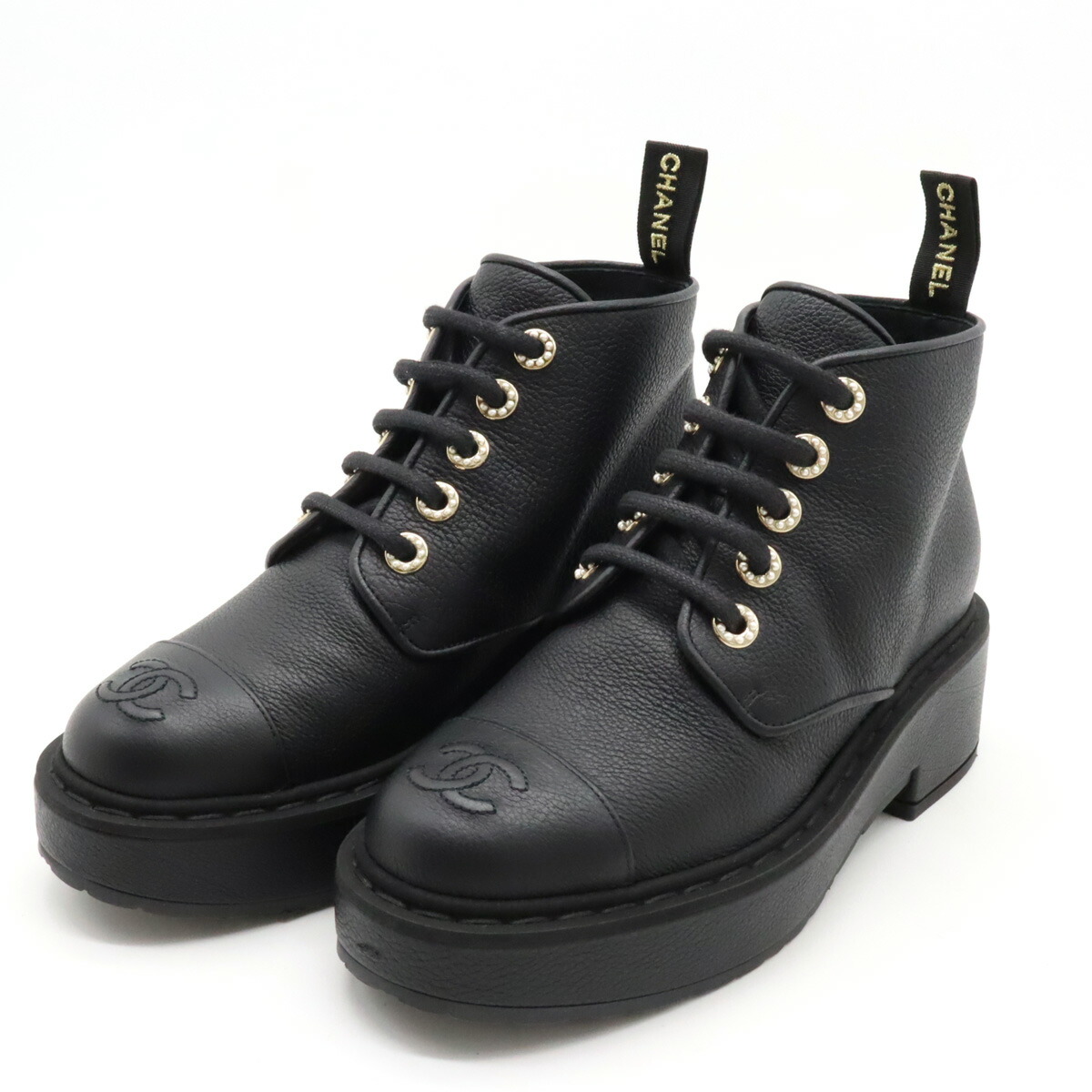 楽天市場】CHANEL シャネル ショートブーツ レースアップ 編み上げ